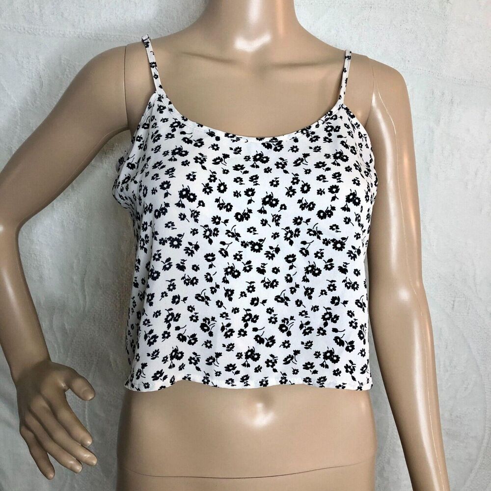 White Floral Patterned Crop Tank Top